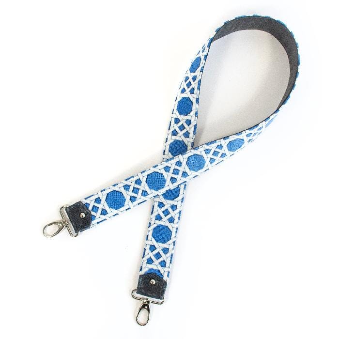 Navy Caning Crossbody Strap Printed Canvas Two Sisters Needlepoint