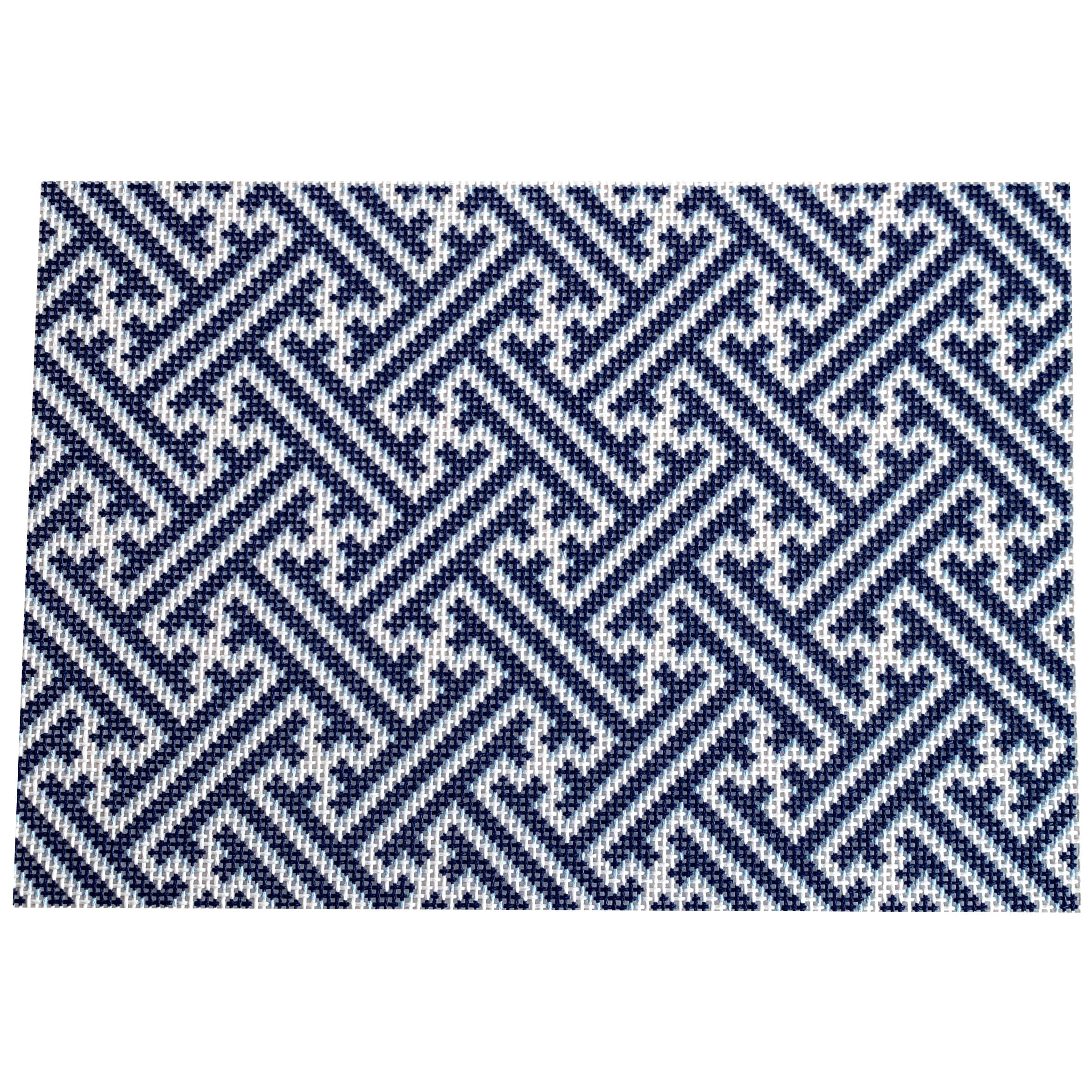 Navy Fretwork Pattern Clutch Printed Canvas Two Sisters Needlepoint