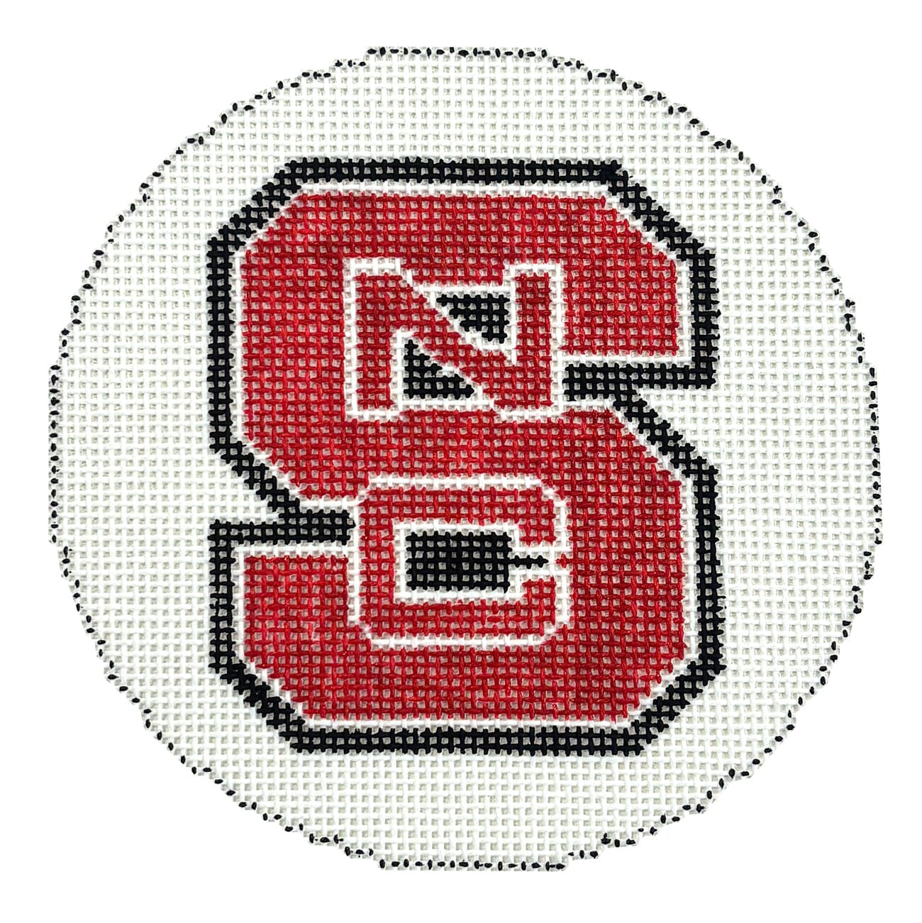 NC State Logo Round Painted Canvas Needlepoint by Laura - 1
