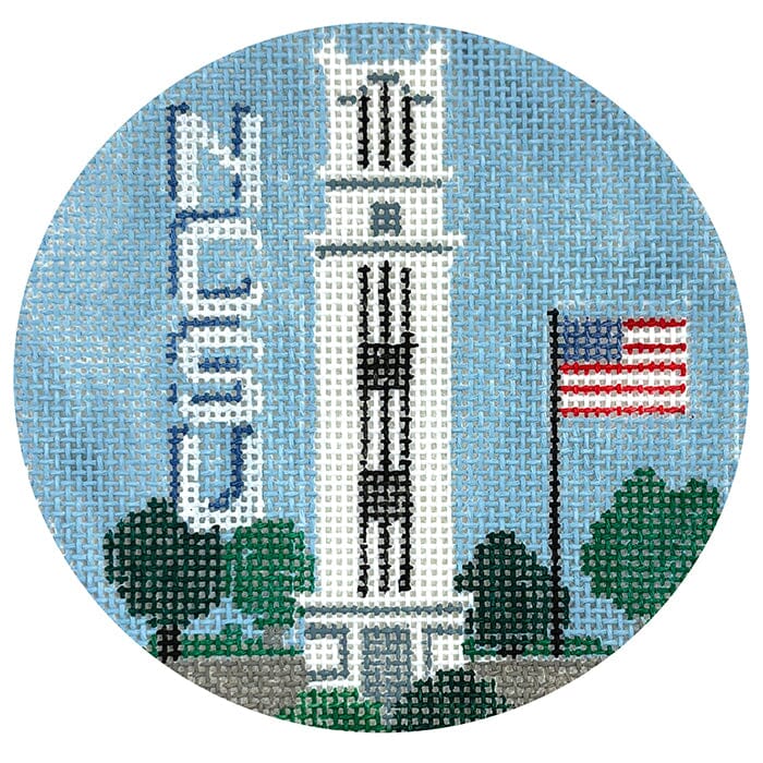 NCSU Bell Tower Round Painted Canvas Kathy Schenkel Designs - 1