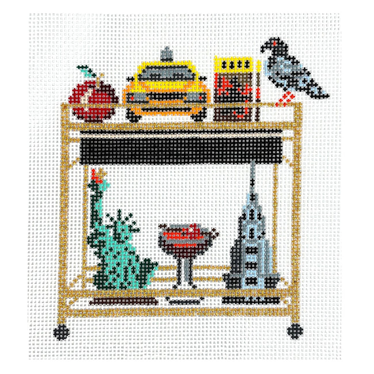 New York City Bar Cart Painted Canvas Morgan Julia Designs - 1
