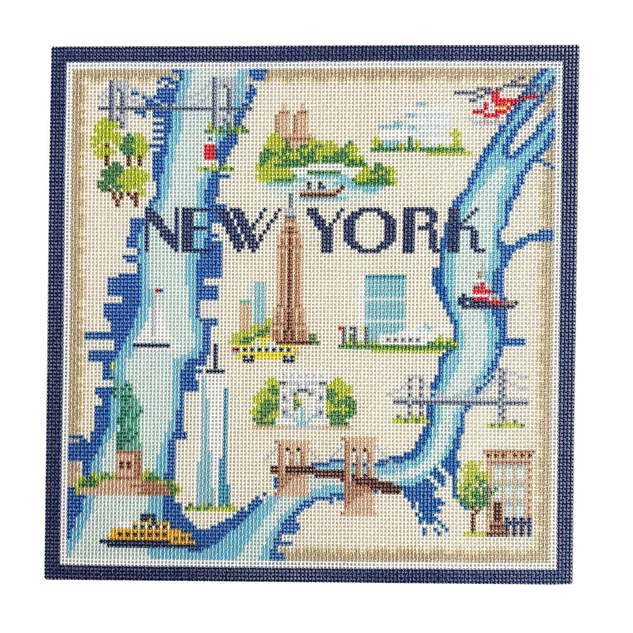 New York Map on 18 with Stitch Guide Printed Canvas Needlepoint To Go - 3