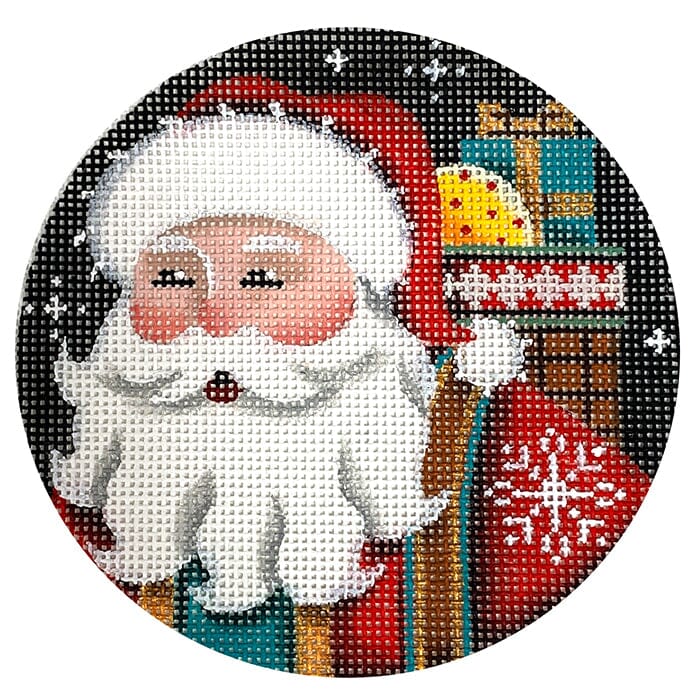 Night Santa Round Painted Canvas Rebecca Wood Designs - 1