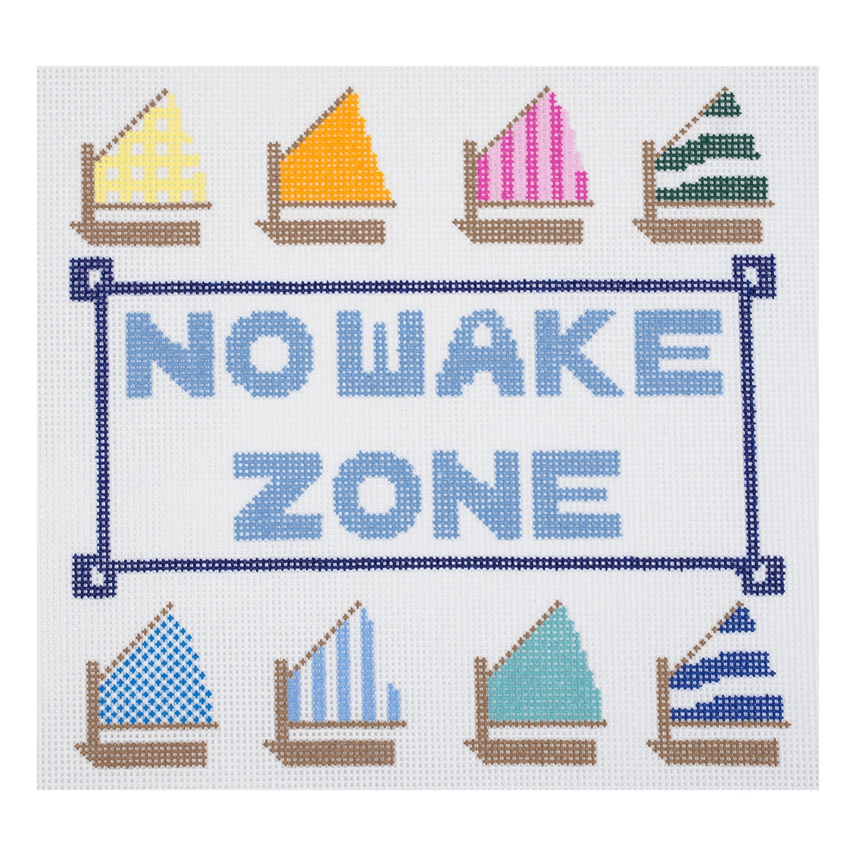 No Wake Zone Sign Painted Canvas Frances Mary Needlepoint - 1