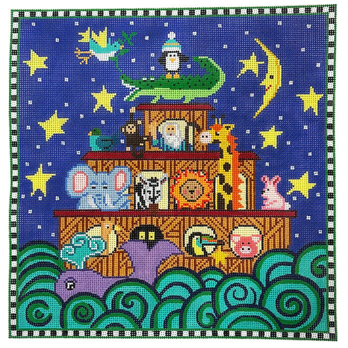Noah's Ark - No Alphabet Border 9.5" Square Painted Canvas The Meredith Collection