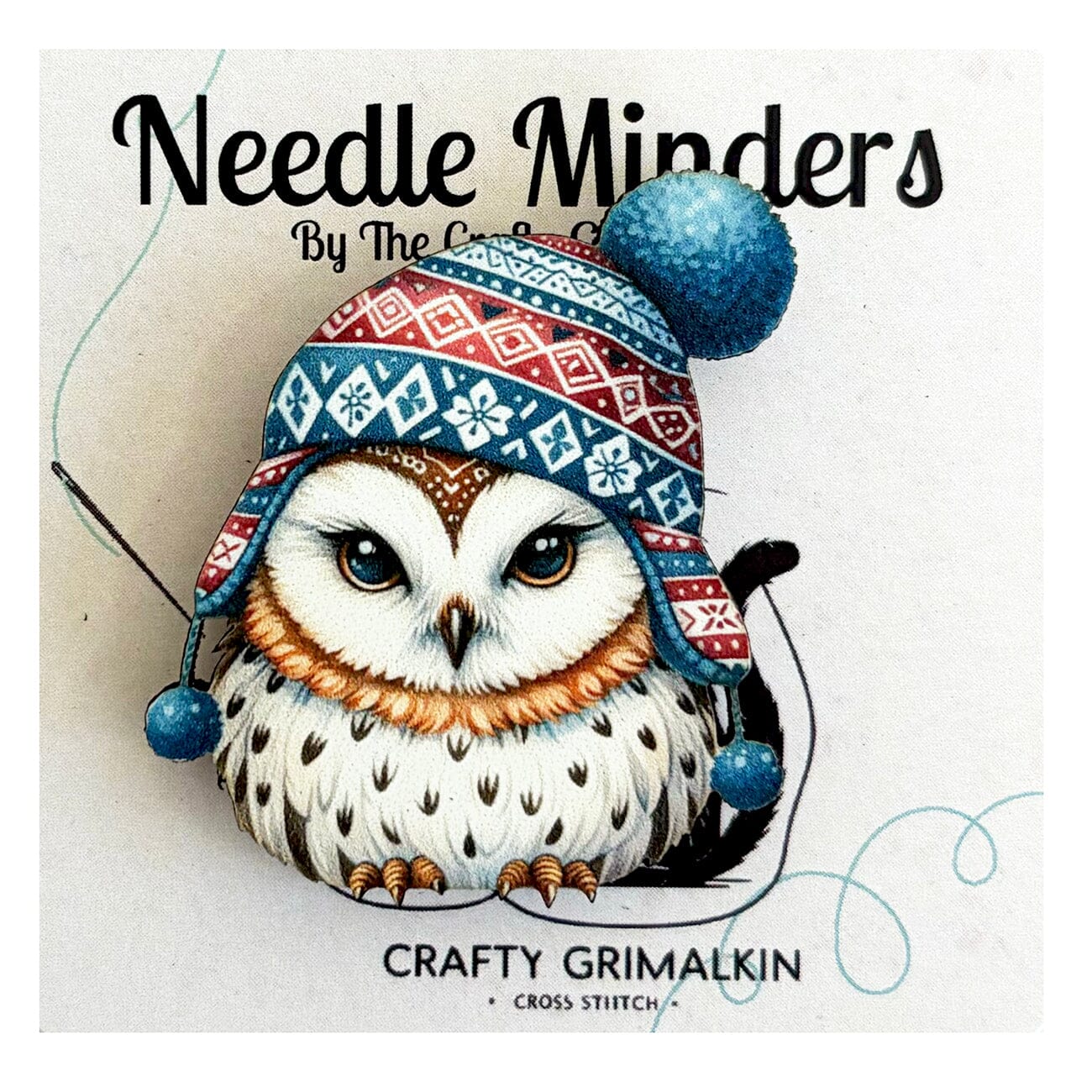 Nordic Winter Owl Wooden Needle Minder Accessories The Crafty Grimalkin - 1