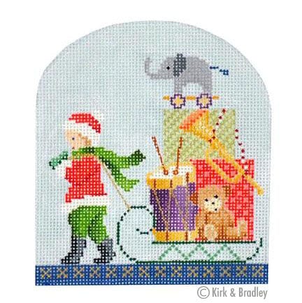 North Pole Child & Sled Painted Canvas Kirk & Bradley - 1