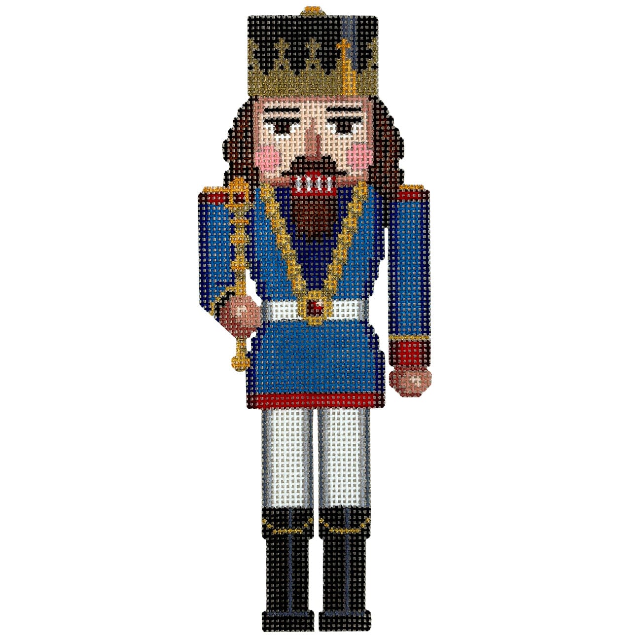 Nutcracker, Blue King with Scepter Painted Canvas Susan Roberts Needlepoint Designs Inc.