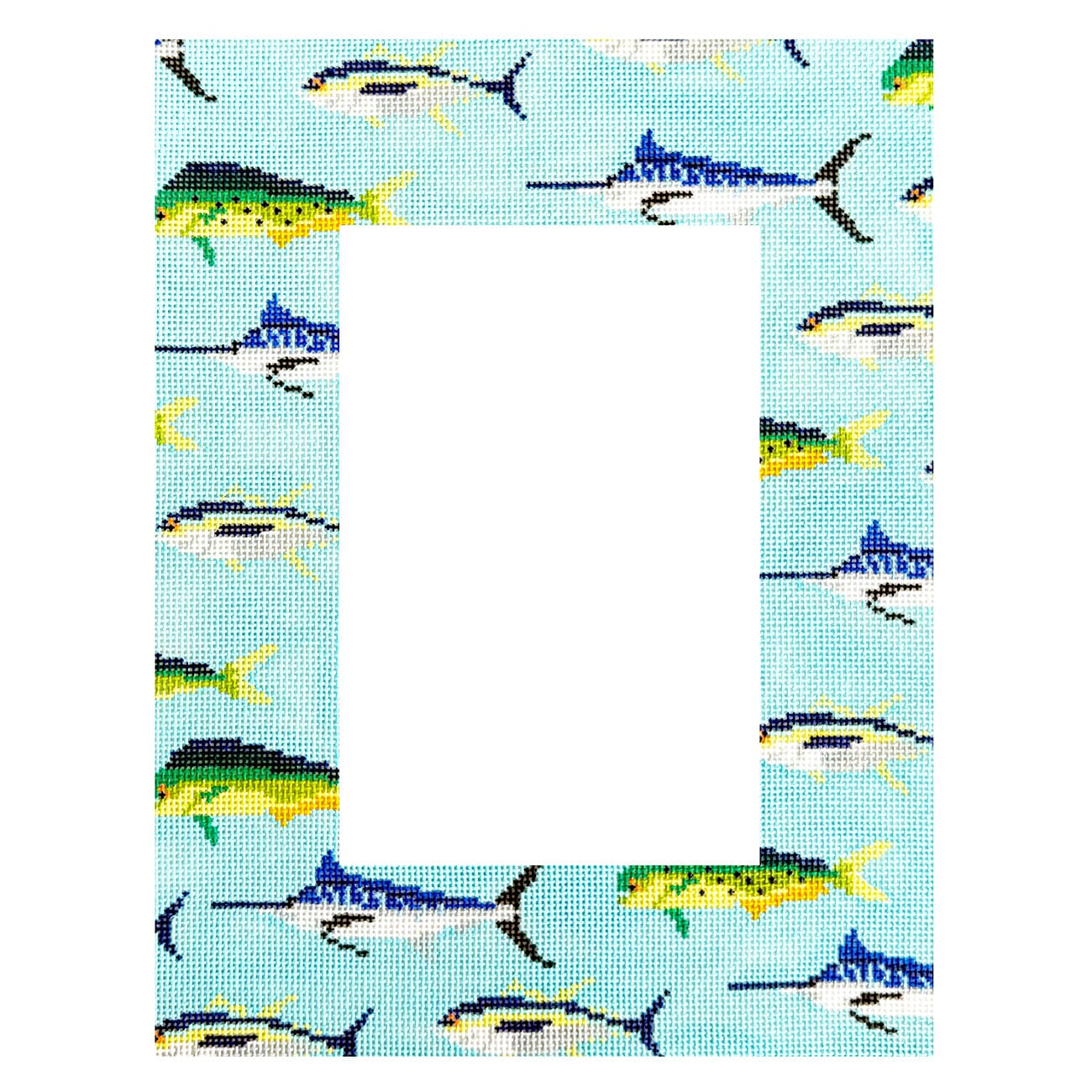Ocean Fish Frame Painted Canvas Dogwood Needlepoint - 1
