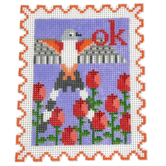 Oklahoma State Bird & Flower Stamp with Stitch Guide Painted Canvas Wipstitch Needleworks 