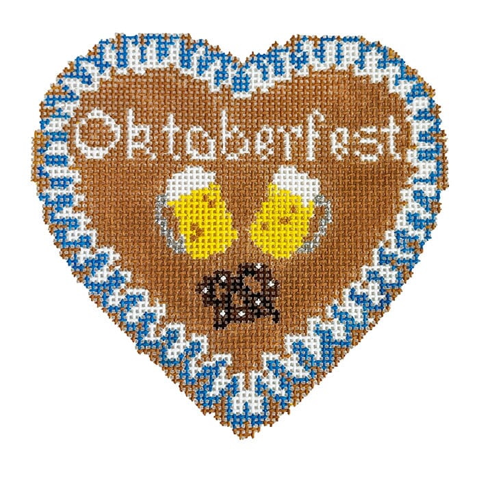 Oktoberfest Gingerbread Heart Painted Canvas Blue Ridge Stitchery