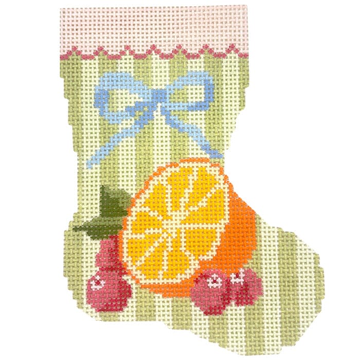 Orange & Cranberry Bow Mini Stocking Painted Canvas Atlantic Blue Canvas - 1