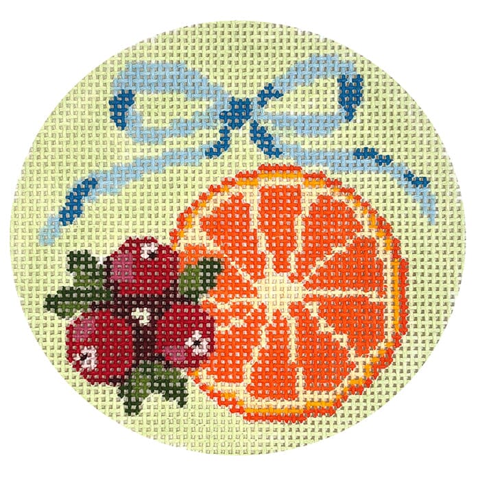 Orange & Cranberry Bow Round Painted Canvas Atlantic Blue Canvas - 1