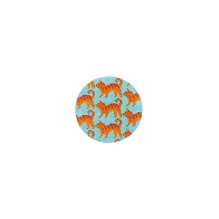 Orange Tabby Cat Repeat Round Painted Canvas Mopsey Designs - 1