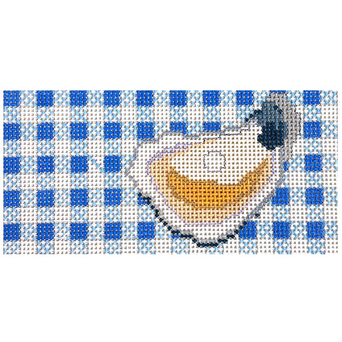 Oyster on Blue Gingham 3x6 Painted Canvas The Salty Stitcher - 1
