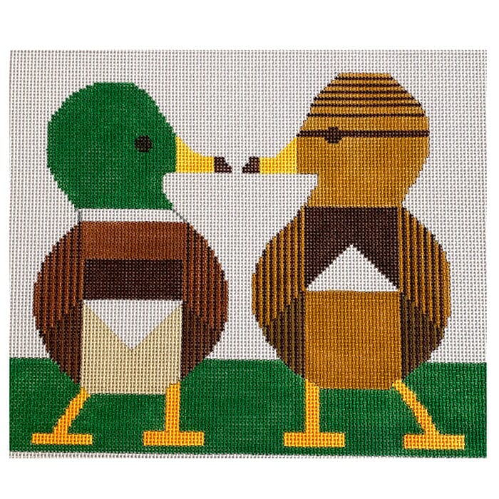 Pair of Ducks Painted Canvas Vallerie Needlepoint Gallery - 1