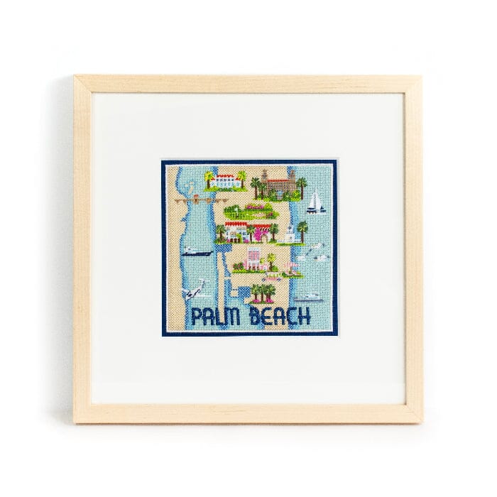 Palm Beach Map on 18 with Stitch Guide Printed Canvas Needlepoint.Com