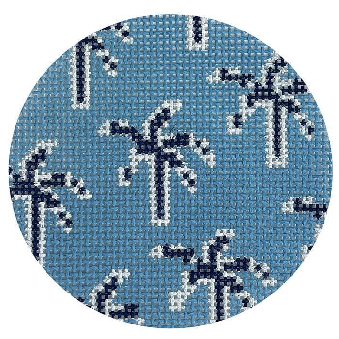 Palm Tree Round Blues Painted Canvas KCN Designers - 1