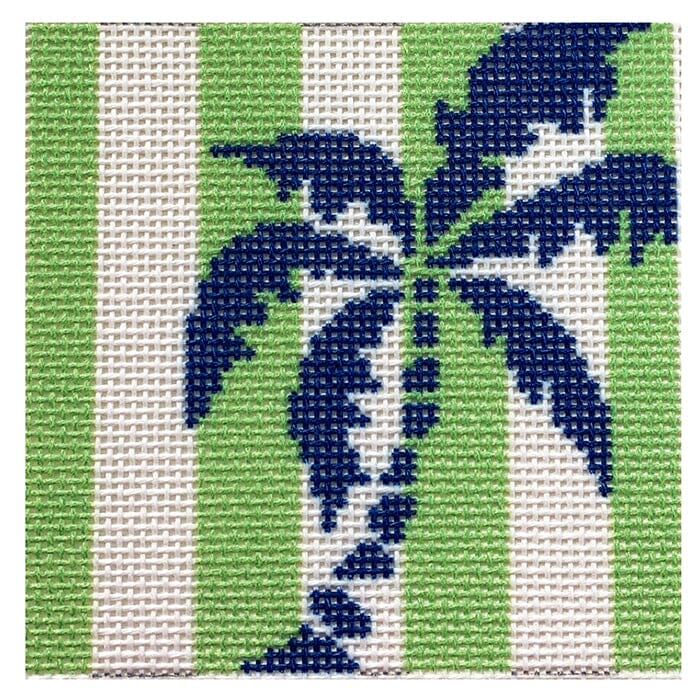 Palm Tree Stencil/Lime Square Insert Printed Canvas Two Sisters Needlepoint