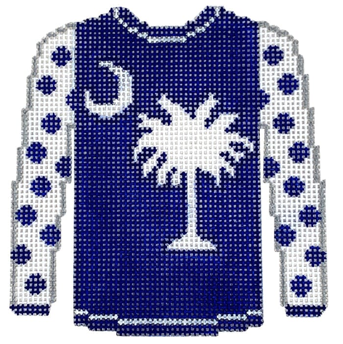 Palmetto and Moon on Blue Sweater Painted Canvas Kristine Kingston - 1