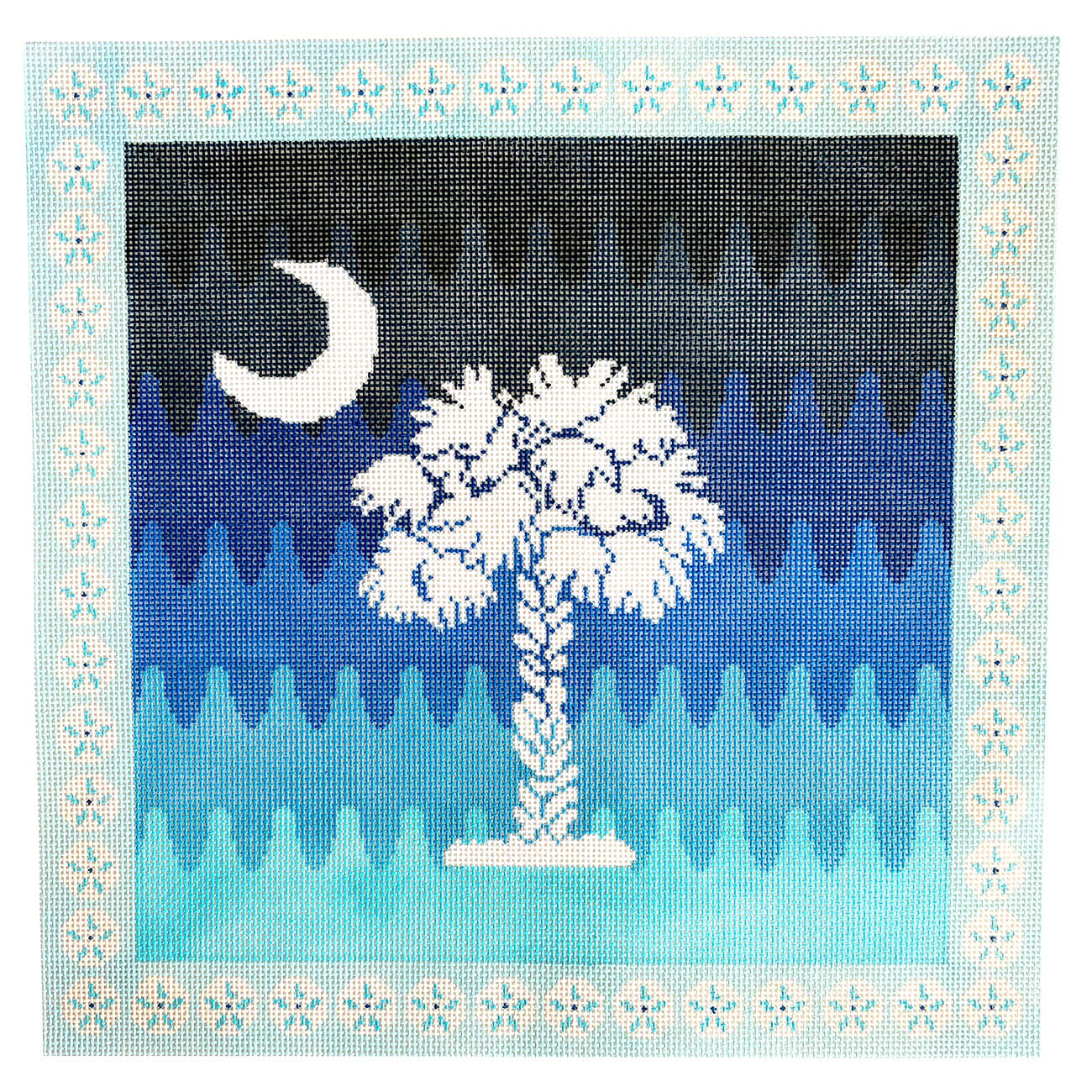 Palmetto Tree Large 14x14 Painted Canvas Blue Waters Needlepoint - 1