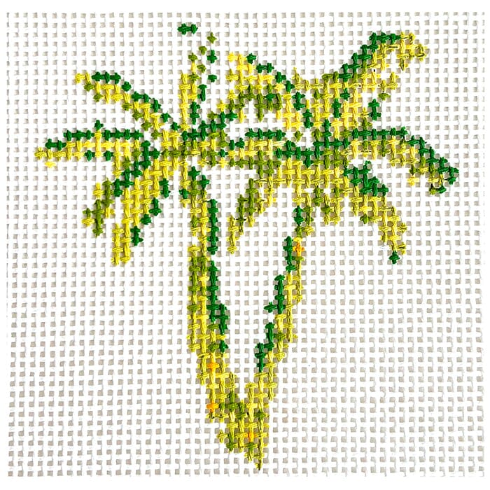 Palms Pair 4x4 Painted Canvas Blue Waters Needlepoint - 1