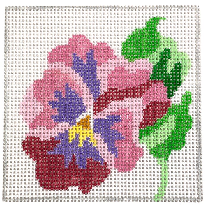 Pansy Coaster 4 - Pink & Red Painted Canvas Jean Smith