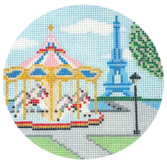 Parisian Day Carousel Play Round Painted Canvas Morgan Julia Designs - 1