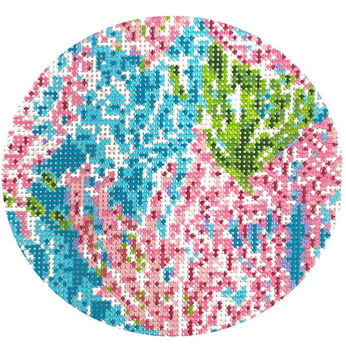 Party Coral Round Painted Canvas The Gingham Stitchery - 1