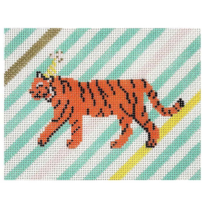 Party Tiger on Stripes Painted Canvas KCN Designers