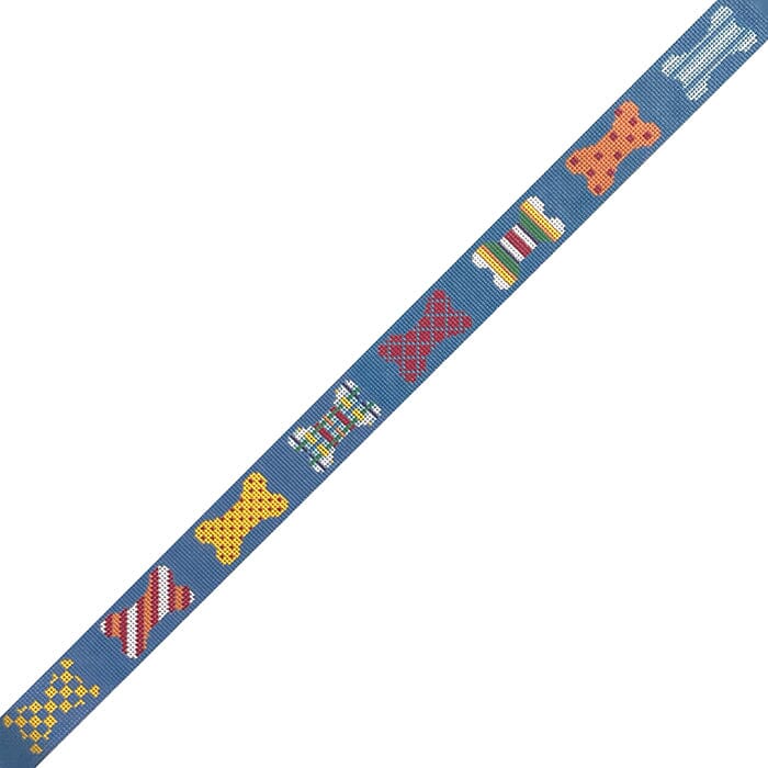 Patchwork Dog Bones Blue Belt Painted Canvas Susan Roberts Needlepoint Designs Inc. - 1