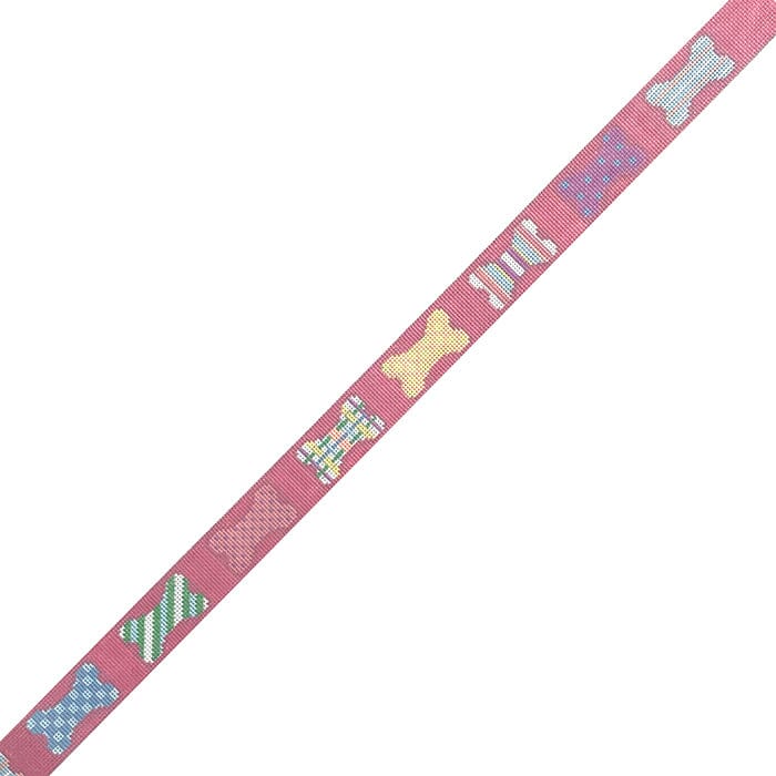 Patchwork Dog Bones Pink Belt Painted Canvas Susan Roberts Needlepoint Designs Inc. - 1