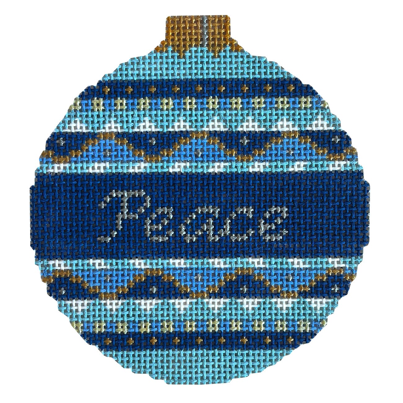 Peace Blue/White, 3.25" Round Painted Canvas Susan Roberts Needlepoint Designs Inc.