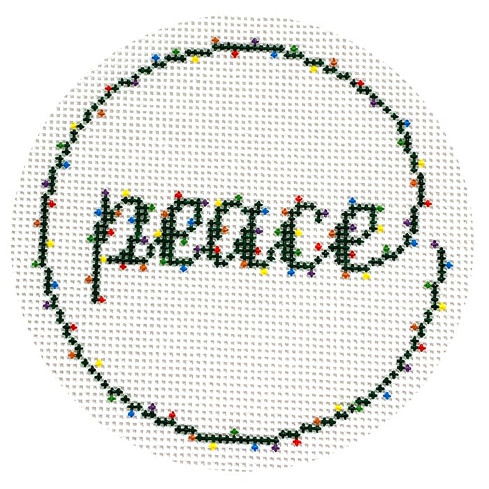 Peace Christmas Lights Round Painted Canvas The Salty Stitcher - 1