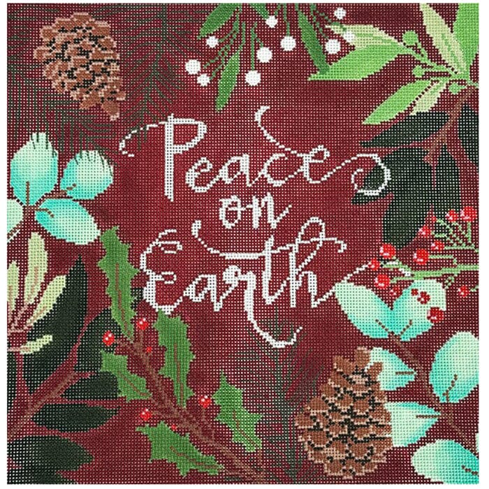Peace on Earth Pillow Red Painted Canvas Laura Love Designs - 1