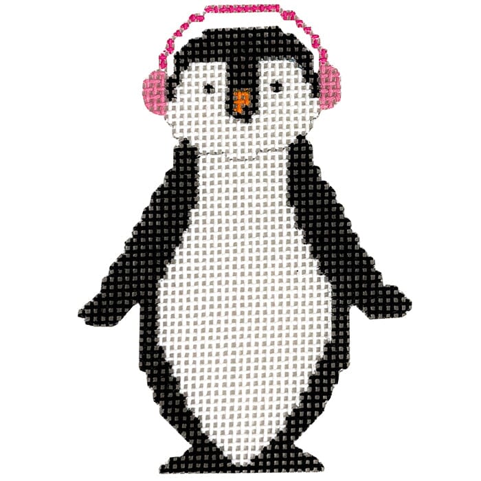 Penguin with Pink Earmuffs Painted Canvas KCN Designers - 1