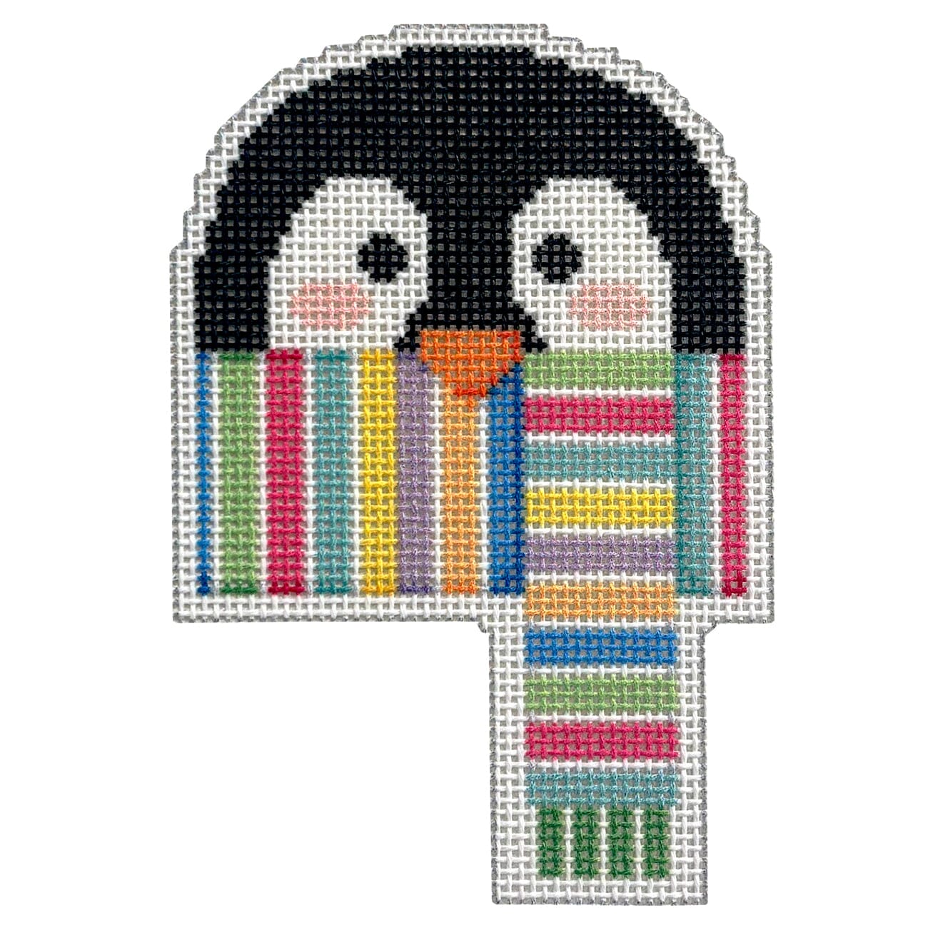 Penguin/Multi Striped Scarf Printed Canvas Two Sisters Needlepoint - 1