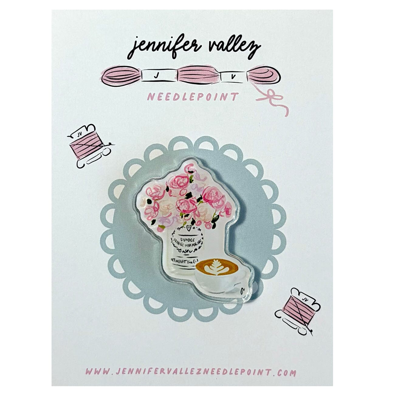 Peonies & Coffee Acrylic Needle Minder Accessories Jennifer Vallez Needlepoint - 1