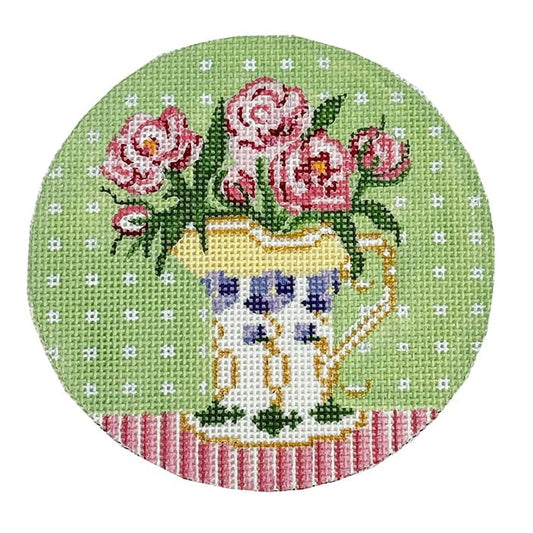 Peonies in Pitcher Ornament Painted Canvas The Plum Stitchery 