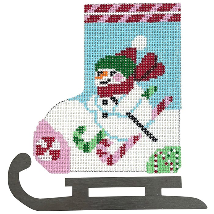 Peppermint Skier Mini Skate Ornament Painted Canvas Shelly Tribbey - 1