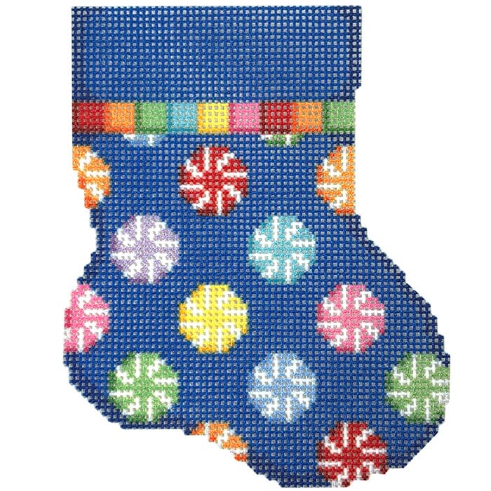 Peppermints Repeat Mini Sock Printed Canvas Two Sisters Needlepoint