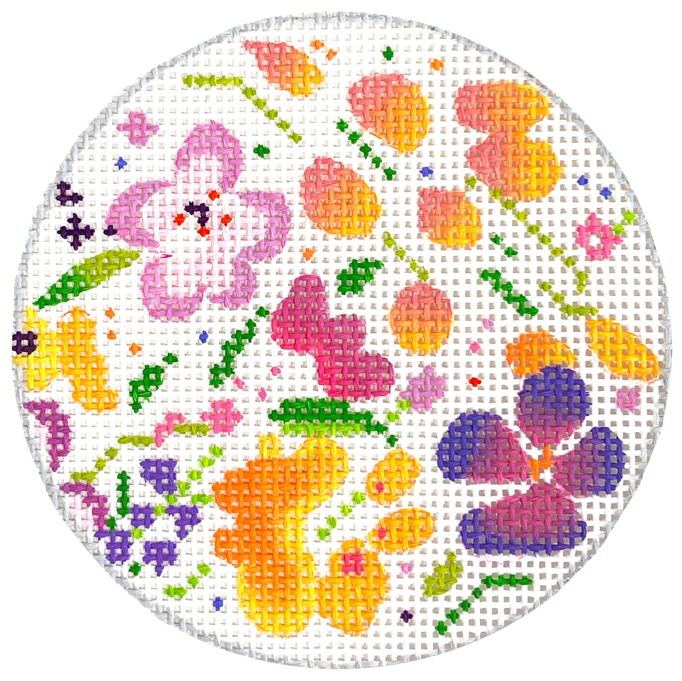 Peppy Floral 4" Round Painted Canvas Blueberry Point Canvas - 1