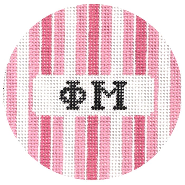 Phi Mu 3" Round with Stripes Painted Canvas Kangaroo Paw Designs