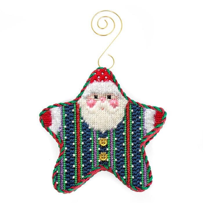 Picot Stripe PJ Santa with Stitch Guide Printed Canvas Two Sisters Needlepoint