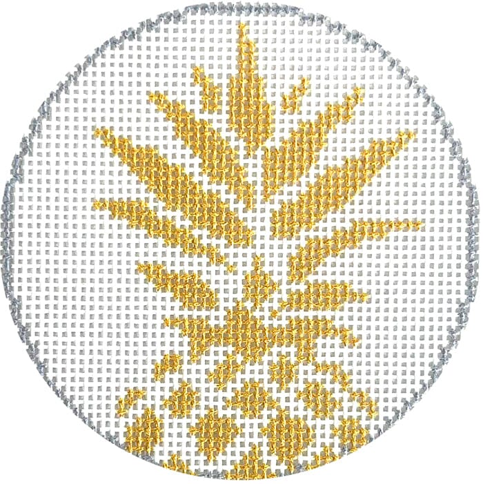 Pineapple 3" Round White Printed Canvas Two Sisters Needlepoint