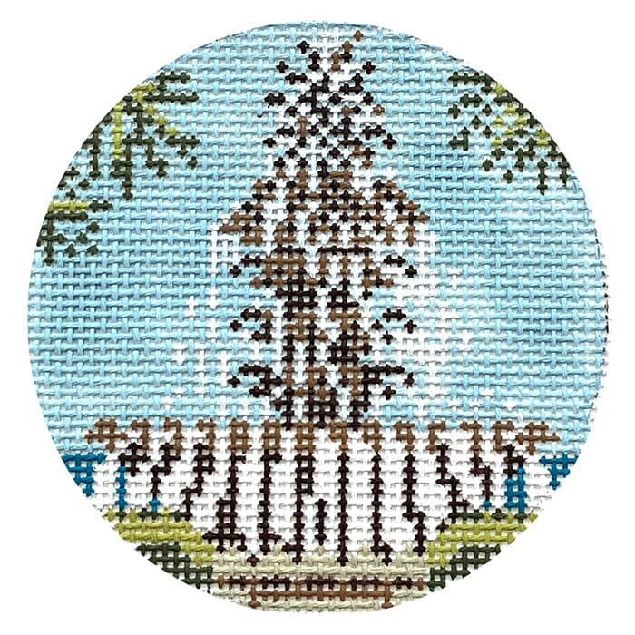 Pineapple Fountain in Charleston SC Round Painted Canvas Needle Crossings - 1
