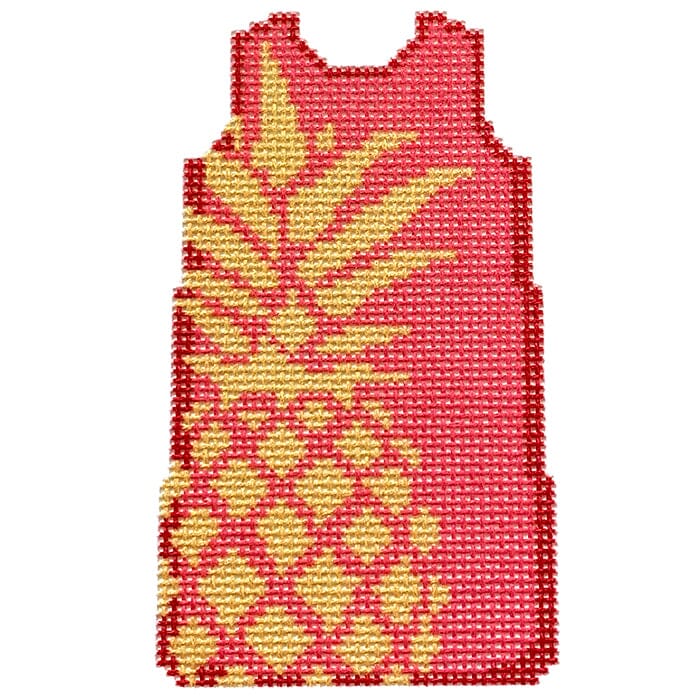 Pineapple Stencil Mini Shift/Pink Printed Canvas Two Sisters Needlepoint