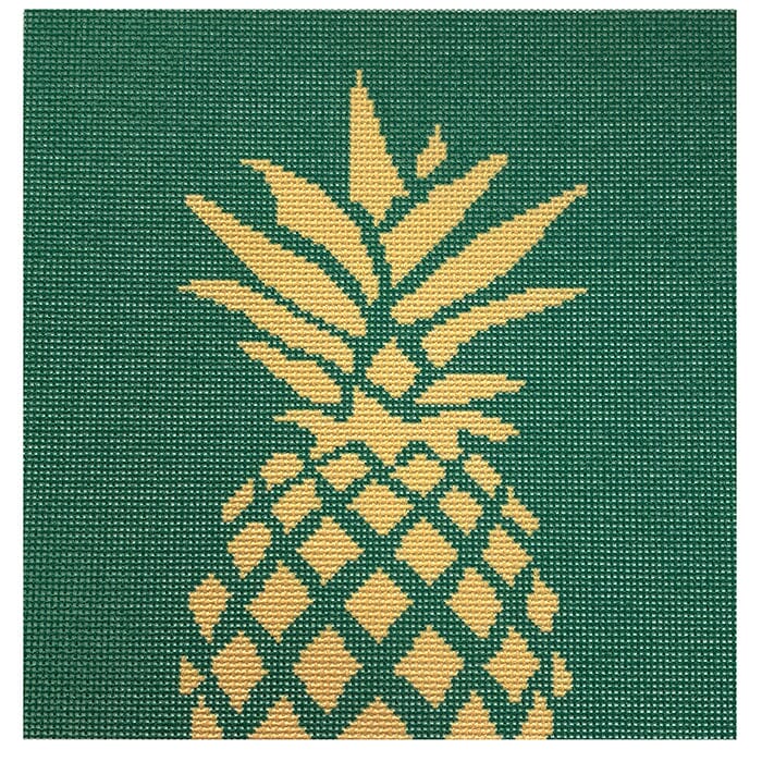 Pineapple Stencil/Green Printed Canvas Two Sisters Needlepoint