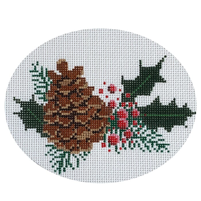 Pinecone Oval Ornament Painted Canvas Laura Love Designs - 1