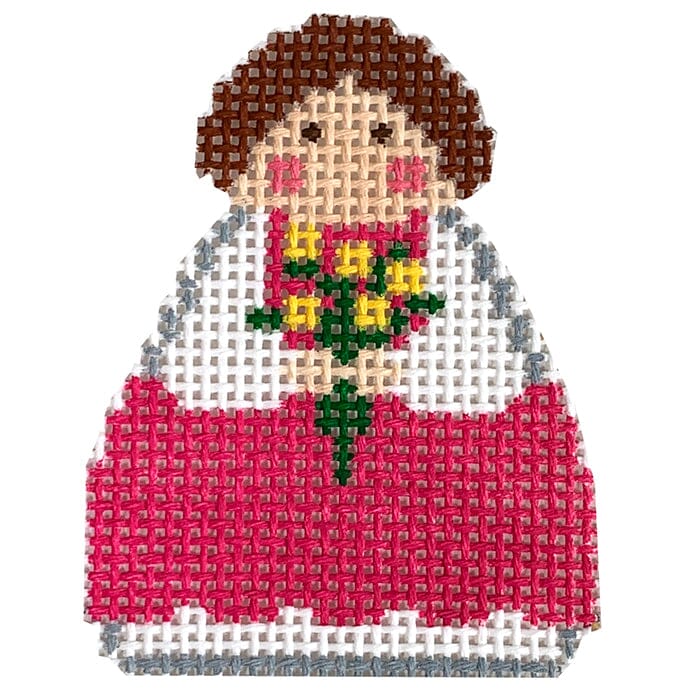 Pink Angel with Flowers Ornament Painted Canvas Stitch Its - 1